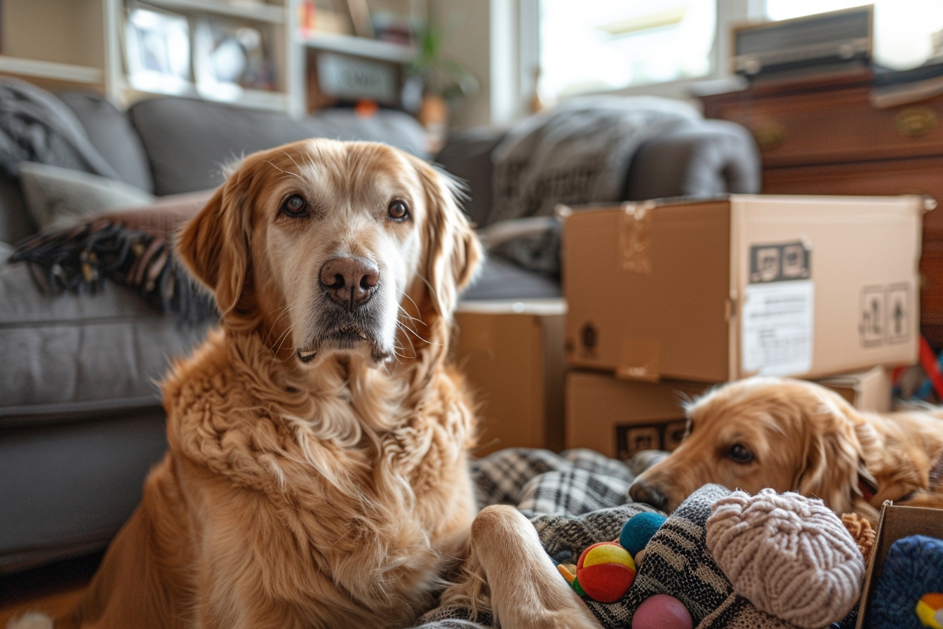 Chien âgé se reposant paisiblement dans sa nouvelle maison à Clamart après un déménagement serein